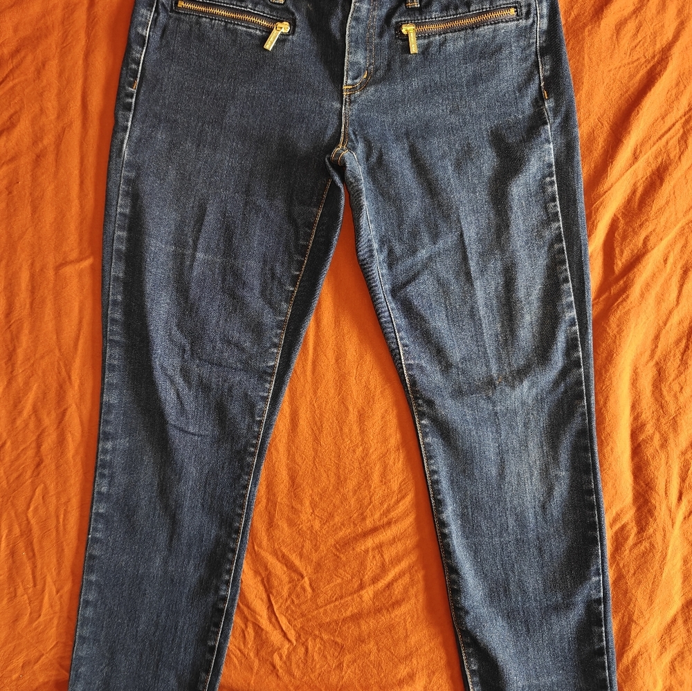 Michael Kors Dark Blue Skinny Jeans with Gold Accents
